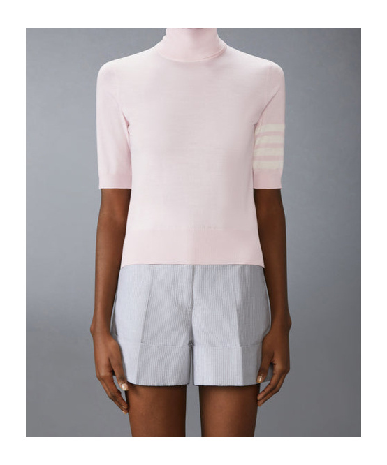 Thom Browne Fine Merino Wool 4-bar Turtleneck In Pink