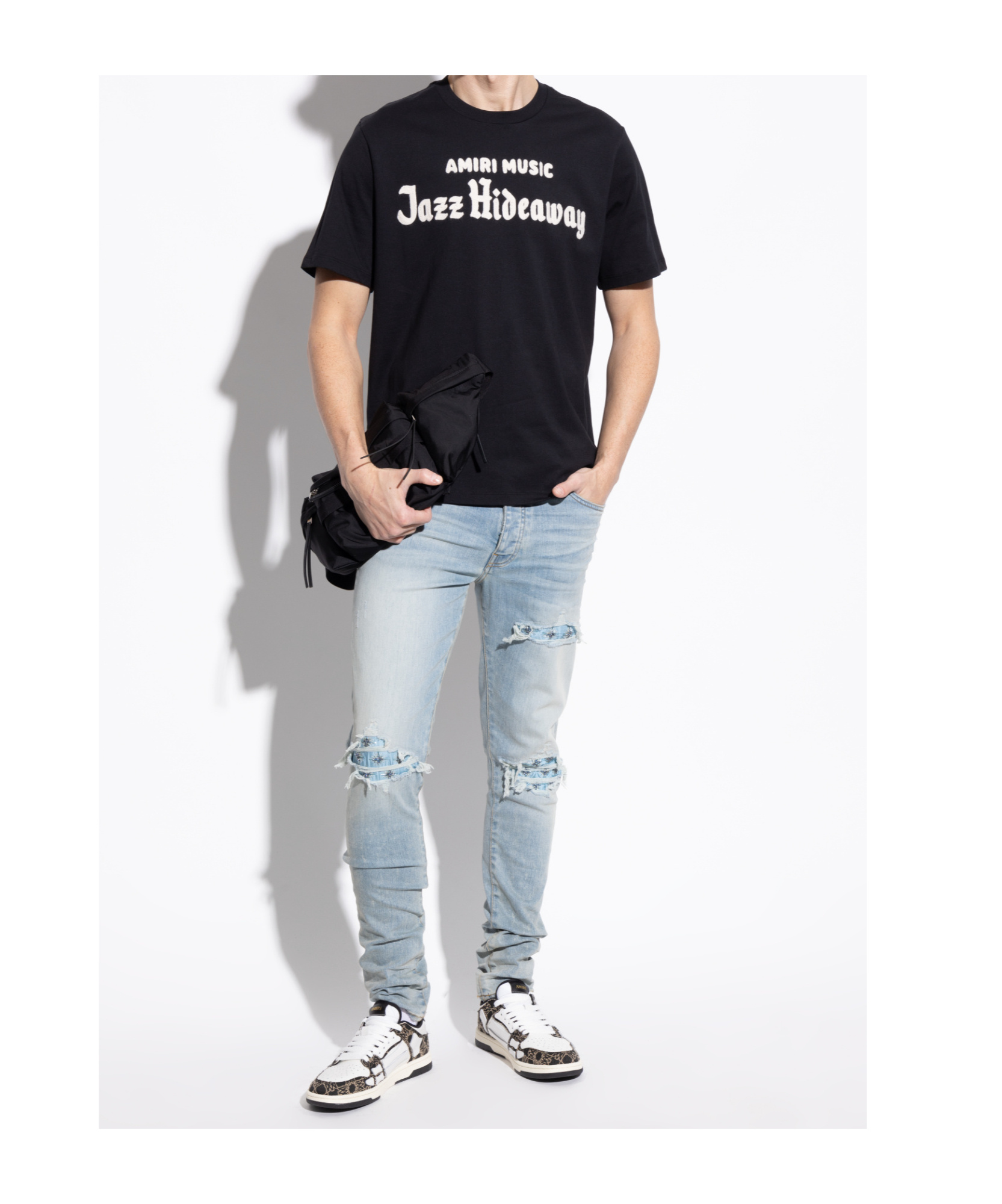 Amiri Two-tone Leather Skel Sneakers In Black