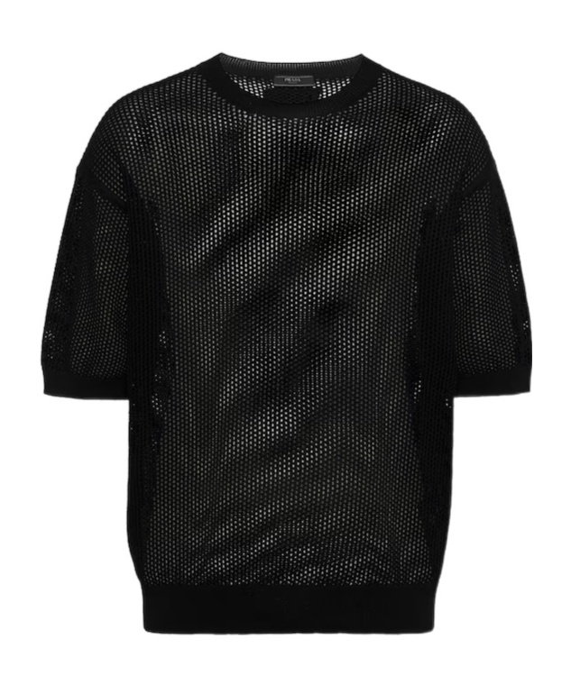Prada Open-knit Short-sleeved Jumper In Black