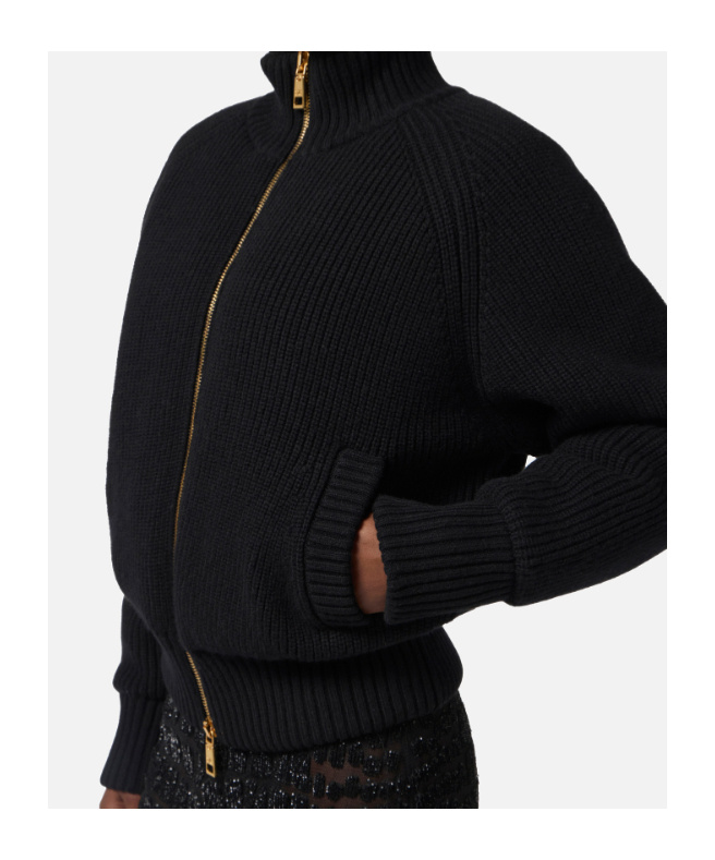 Elisabetta Franchi Ribbed-knit Zip-front Bomber Jacket In Blue