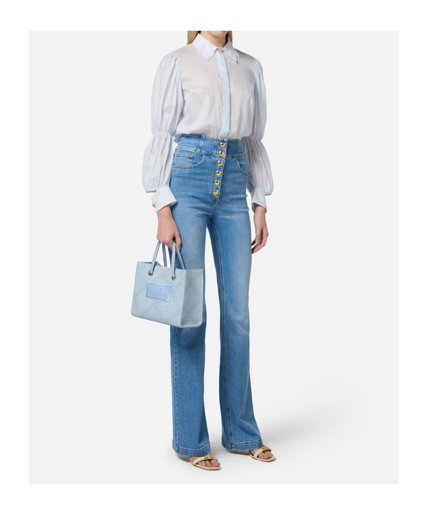 Elisabetta Franchi Logo-button Flared Jeans In Blue