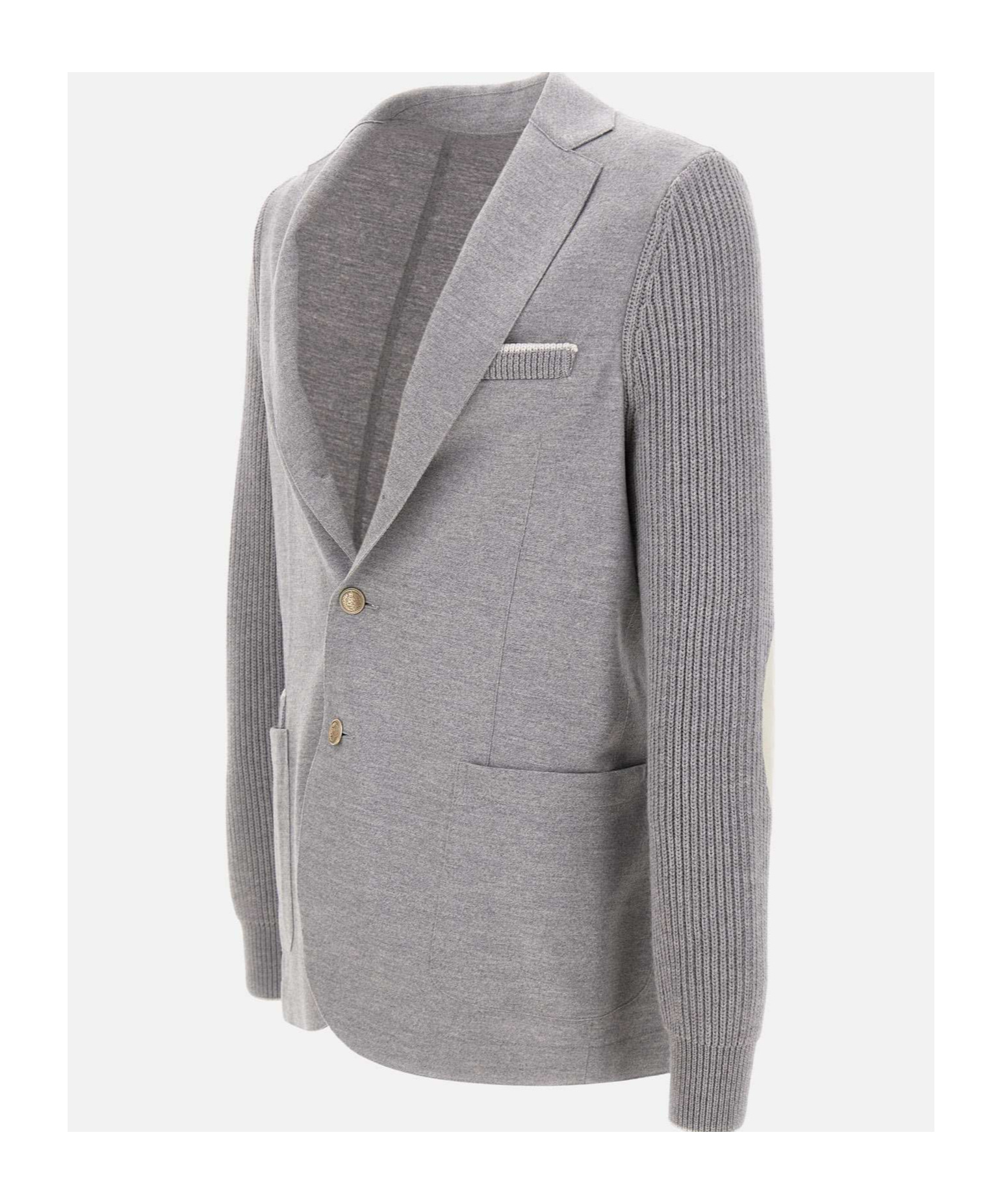 Eleventy Ribbed-knit Elbow-patch Blazer In Gray