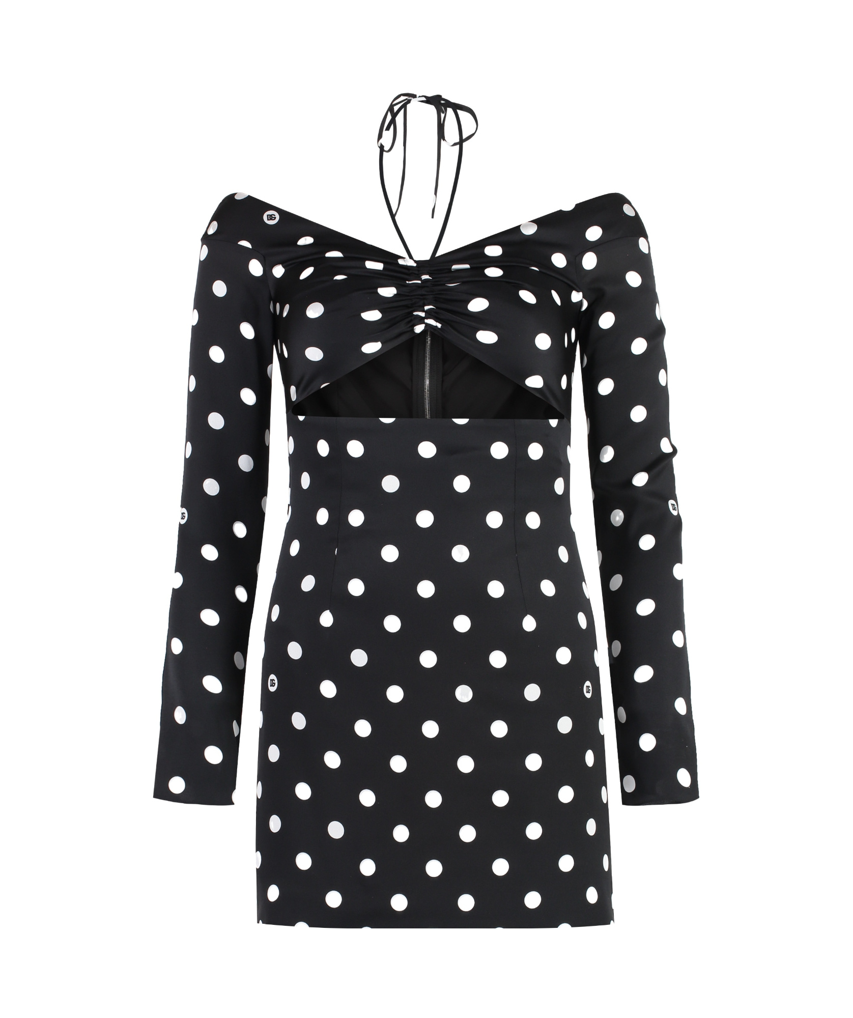 Dolce & Gabbana Polka-dot Print Silk Mini Dress In Black