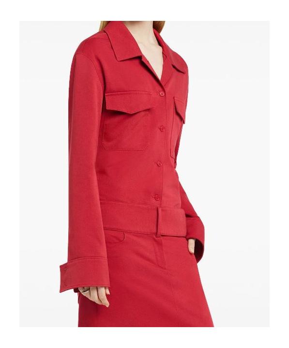 Courrèges Cotton Shirt With Long Sleeves And Collared Neck In Red
