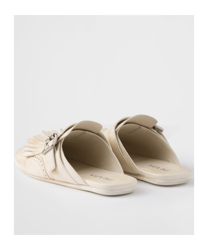 Prada Slippers Shuffle In Pelle Avorio Donna In Talc