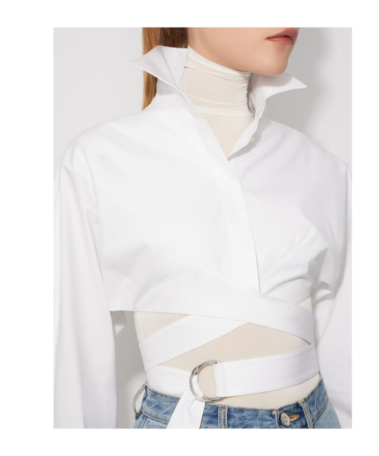 Shop Alaïa Wrap Around Cotton Shirt In White