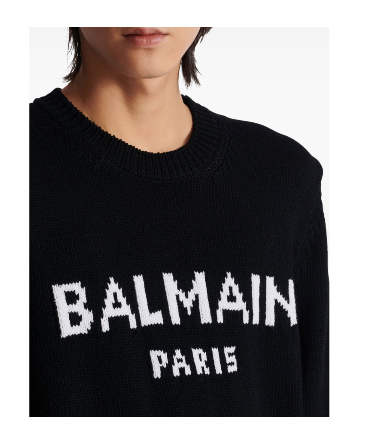 Balmain Jacquard Logo Sweater In Black