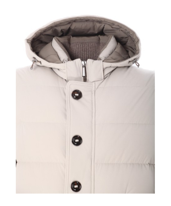 Moorer Quilted Jacket Hood Knitted Sleeves In Brown