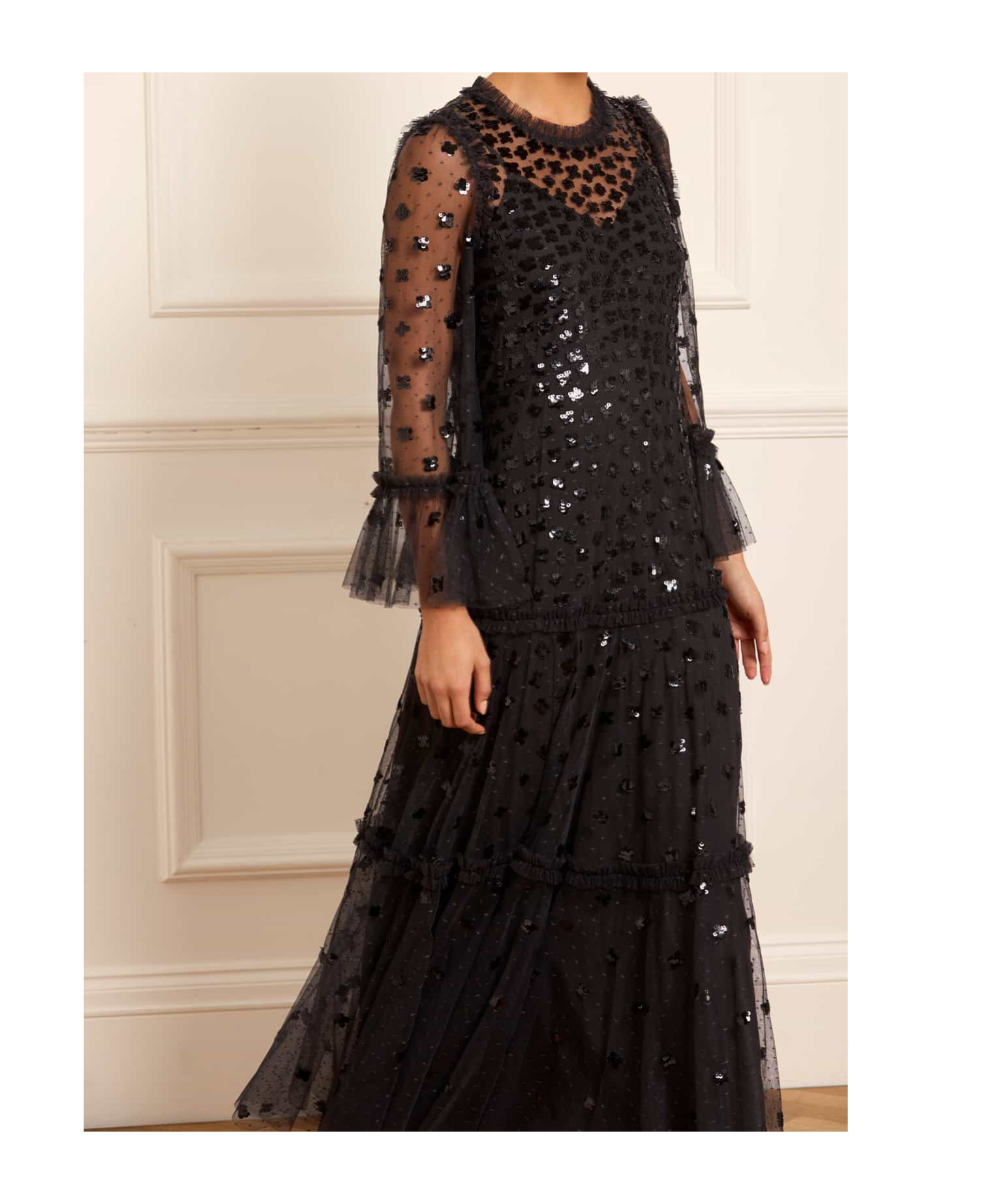 Needle & Thread Glisten Laminated Ankle Dress Skirt In Black