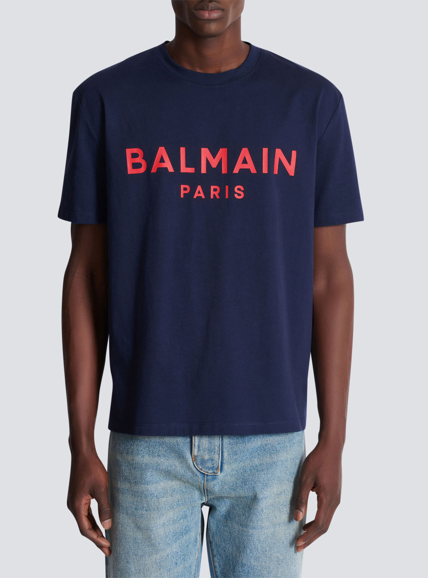 Balmain Blue Crewneck T-shirt With Logo Lettering Print On The Front In Blue