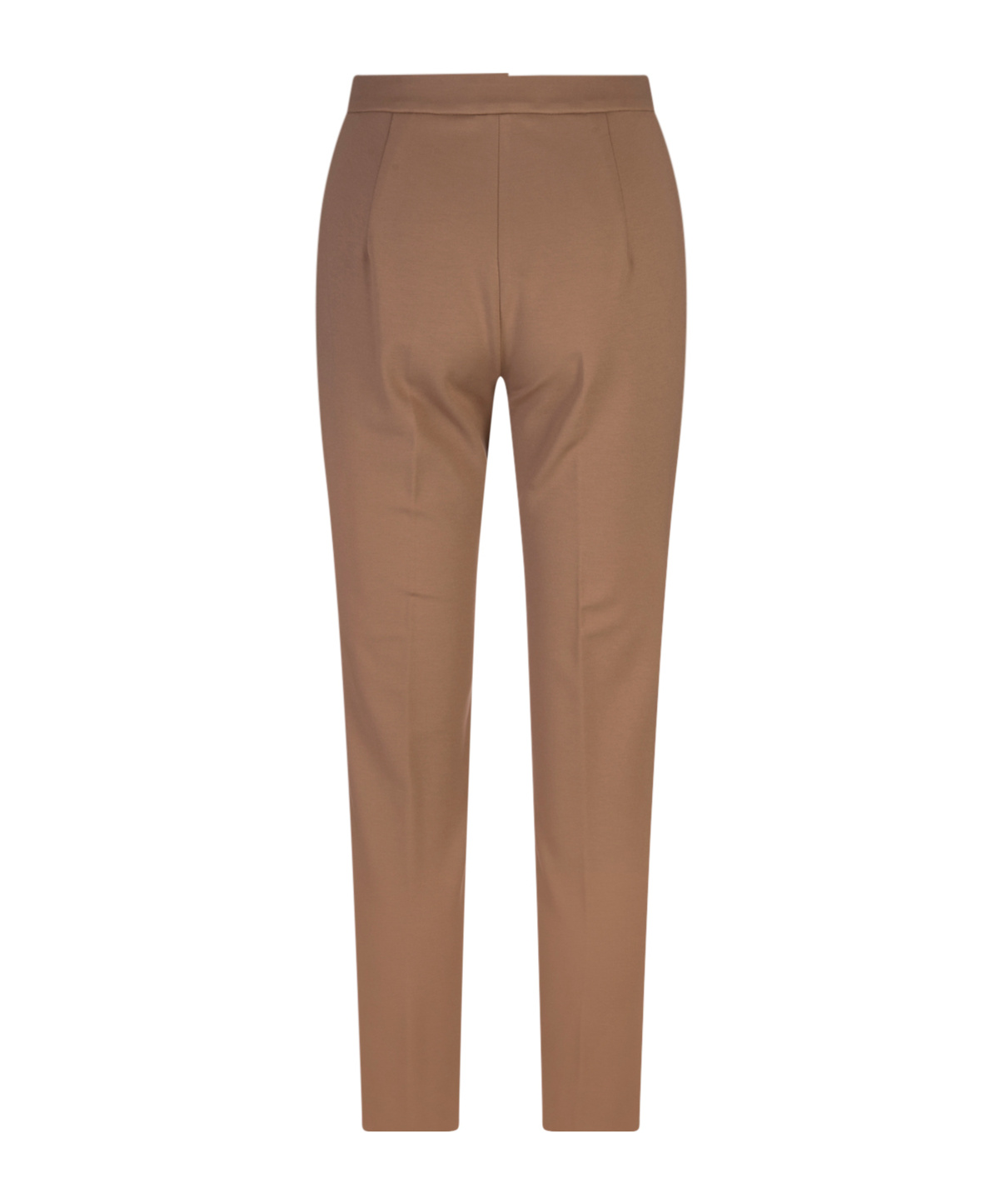 Max Mara Straight-leg Tailored Cotton Pants With Structured Waistband In Brown