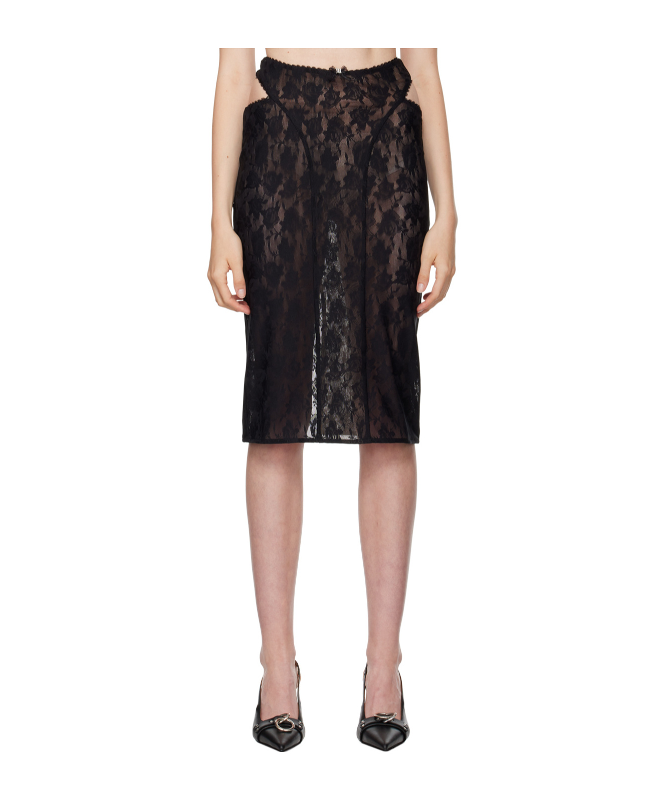 Misbhv Black Lace Cut Out Midi Skirt In Black