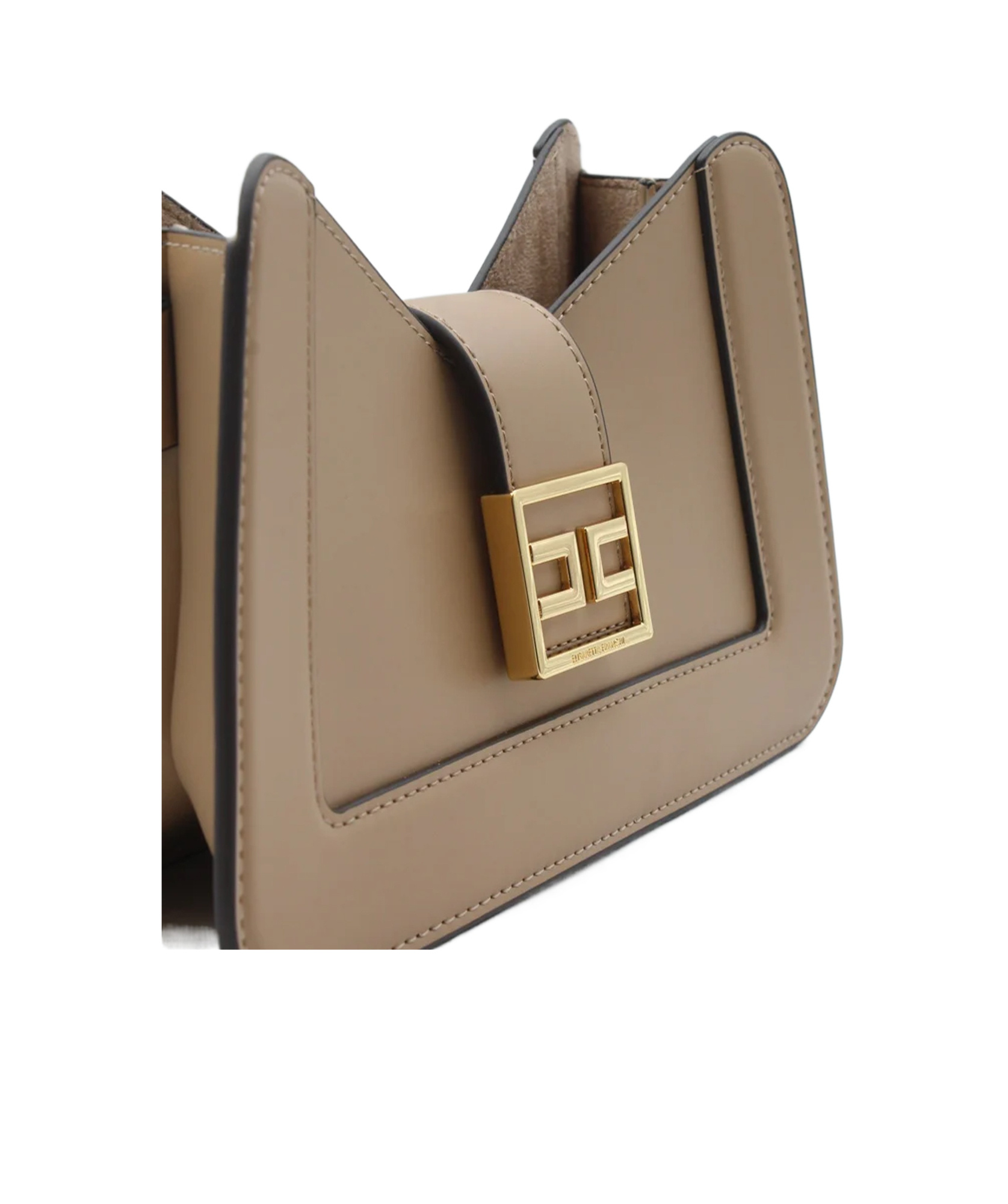 Shop Elisabetta Franchi Logo-buckle Shoulder Bag In Brown