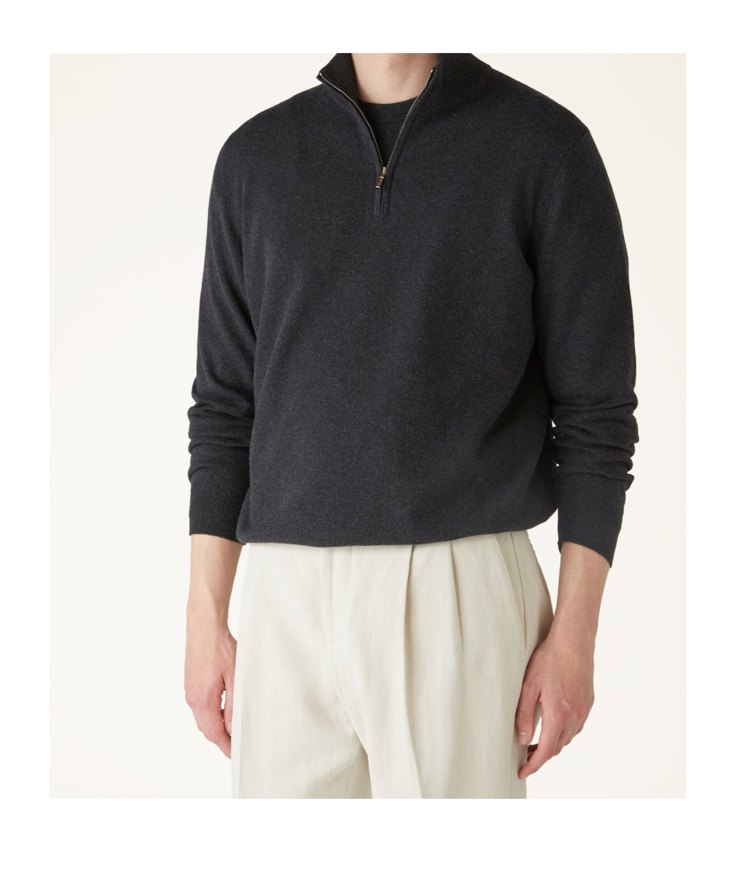 Loro Piana Semi-zipper Sweater In Black/gray Mixed Color