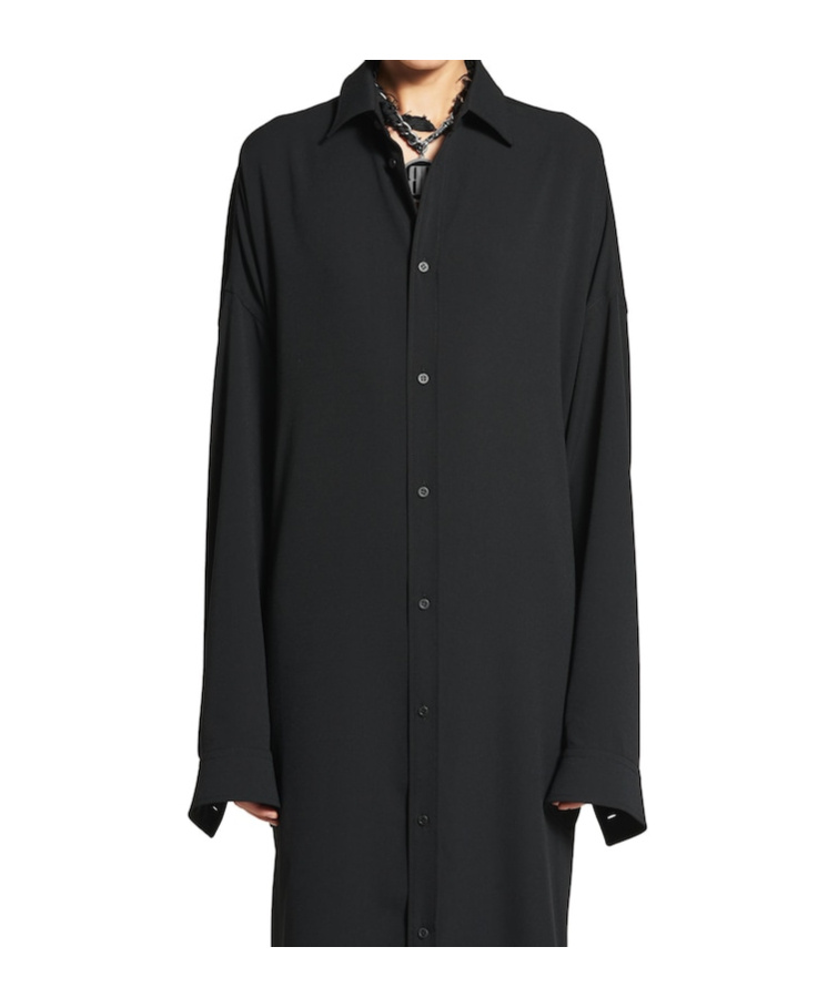 Balenciaga Black Shirt Dress With Intertwined Ribbons In Black