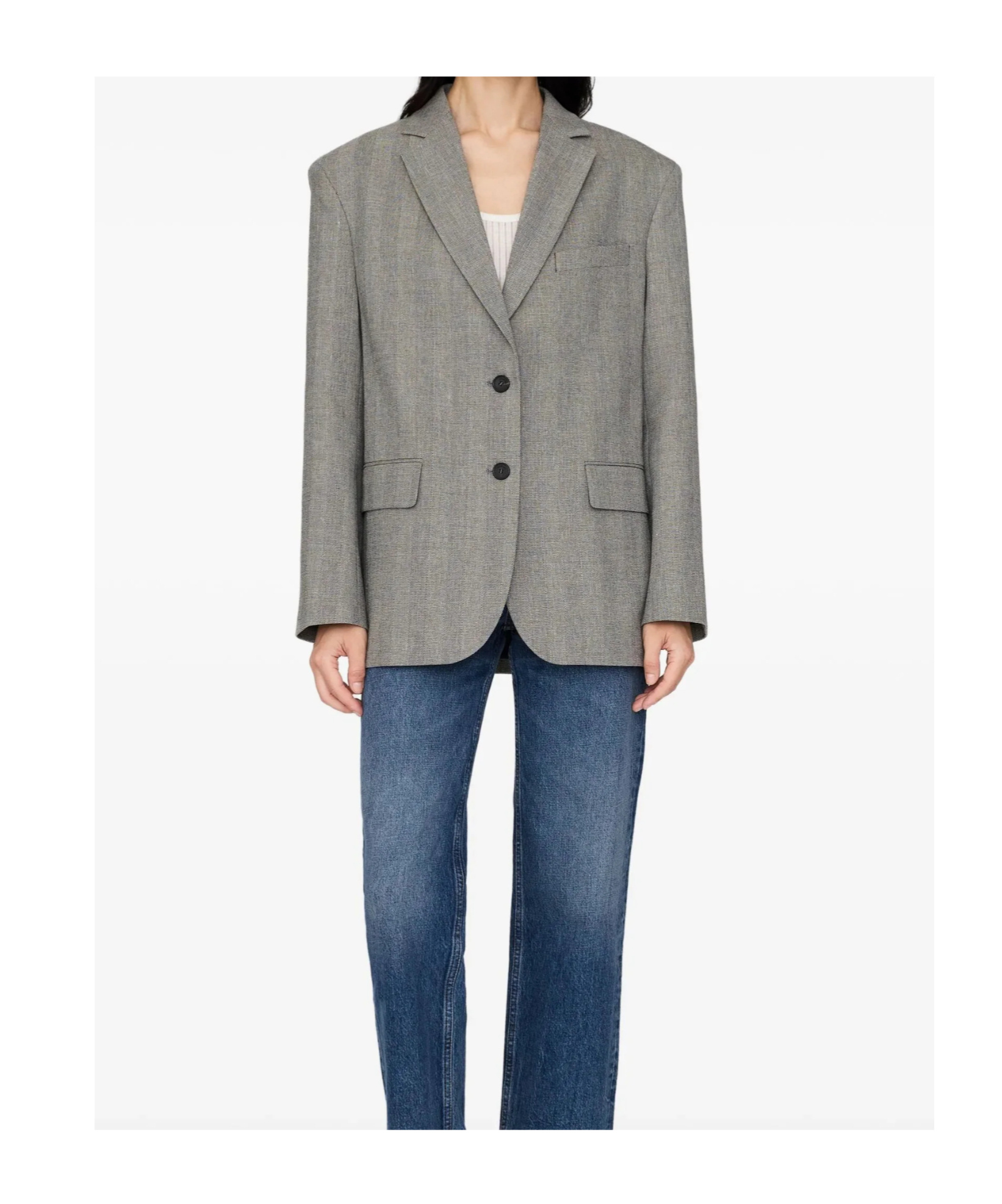 Anine Bing Herringbone Two-button Blazer In Gray