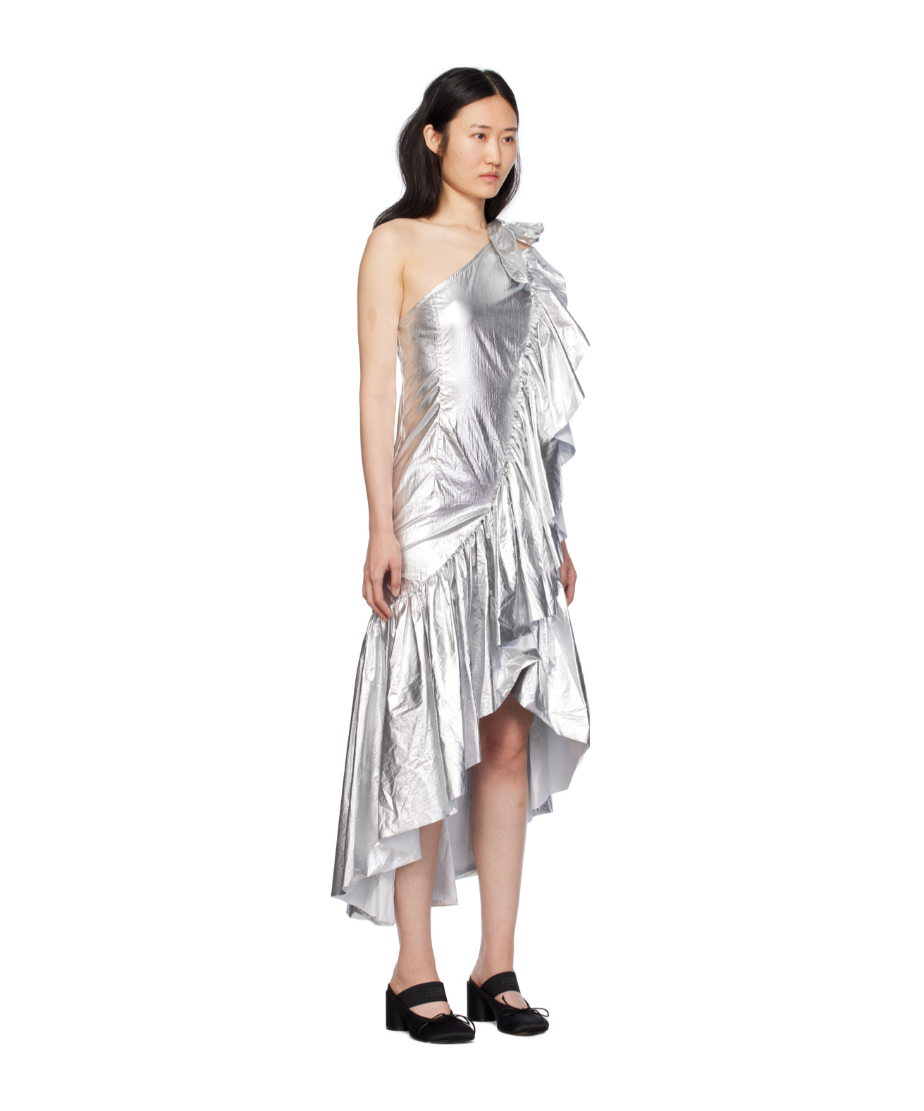 Shop Mm6 Maison Margiela Ruffled Off-shoulder Dress In Multicolor