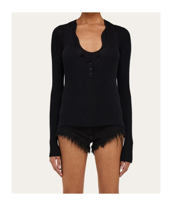 Ferragamo Top With Rippled Neckline In Black
