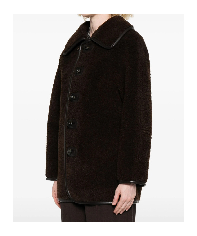 Low Classic Reversible Button-detailed Teddy Jacket In Brown