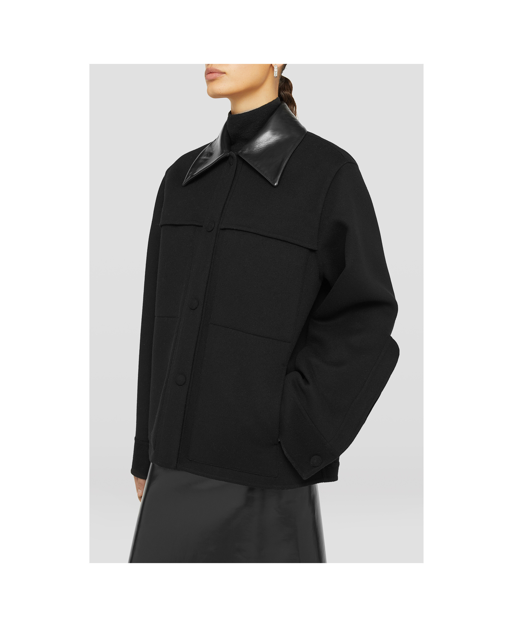 Jil Sander Cutaway-collar Wool Shirt Jacket In Black
