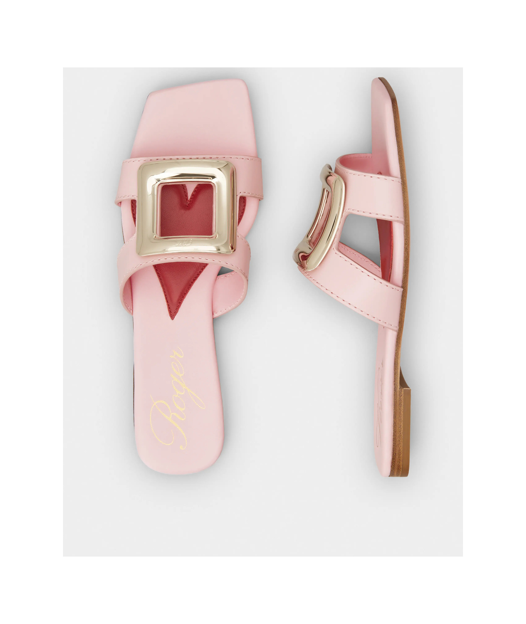 Roger Vivier 5mm New Metal Buckle Leather Slide Flats In Pink