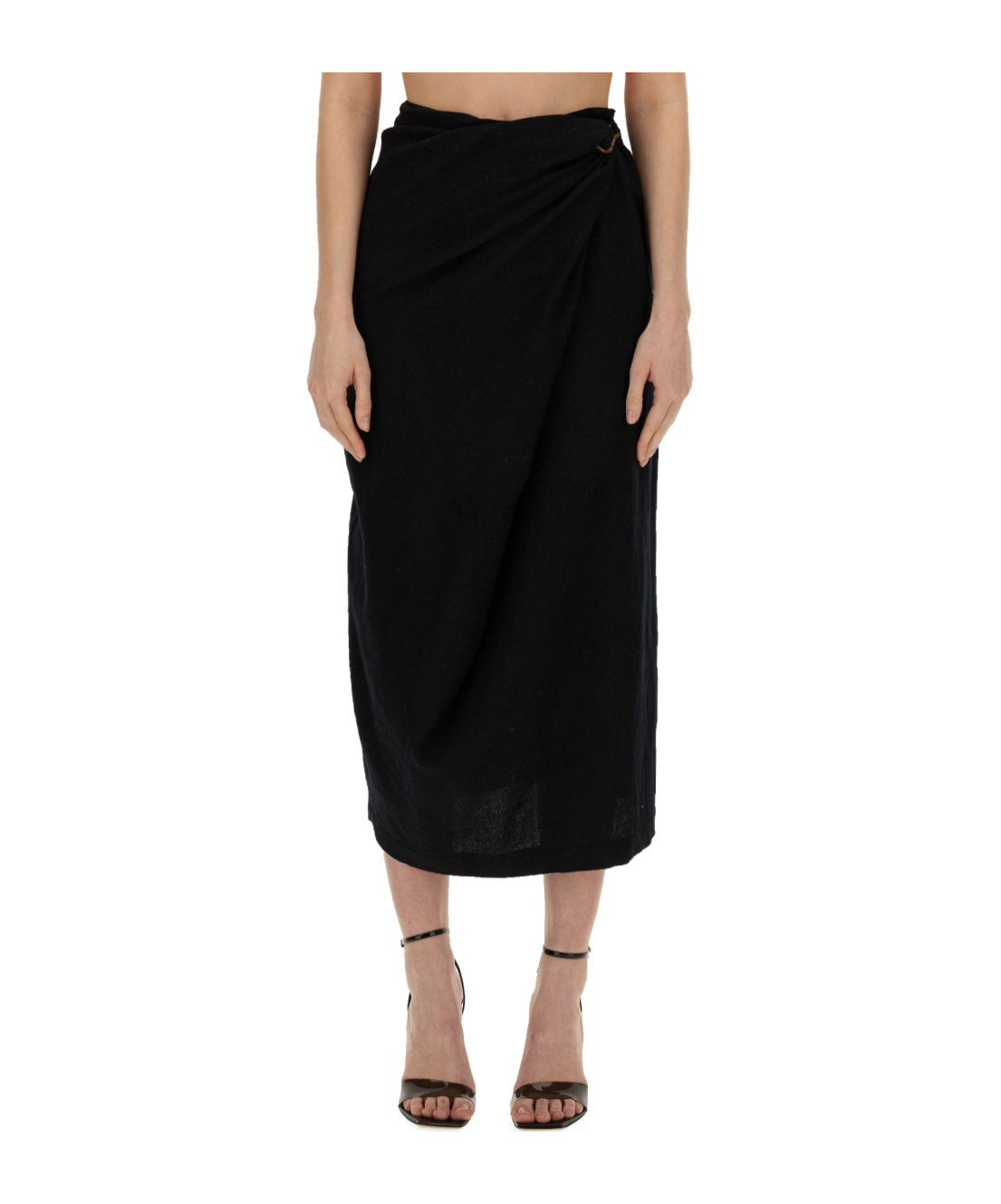 Alysi Draped Knot-detail Midi Skirt In Black