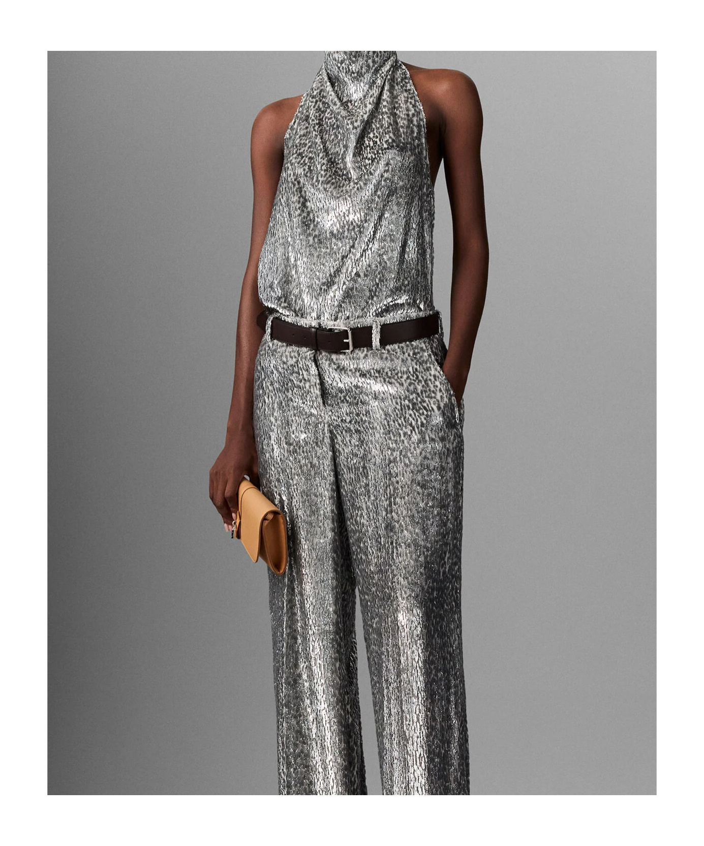 Stella Mccartney Metallic Velvet Halterneck Top And Hood In Brown