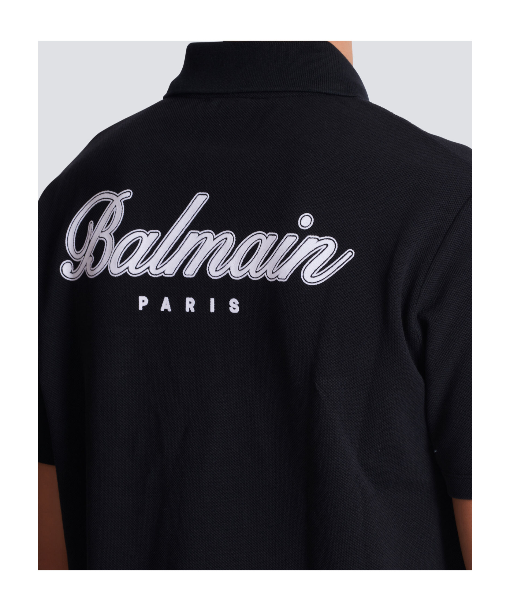 Balmain Short Sleeve Zip Collar Polo Shirt In Black
