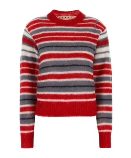 Marni Striped Mohair Blend Crewneck Sweater In Red