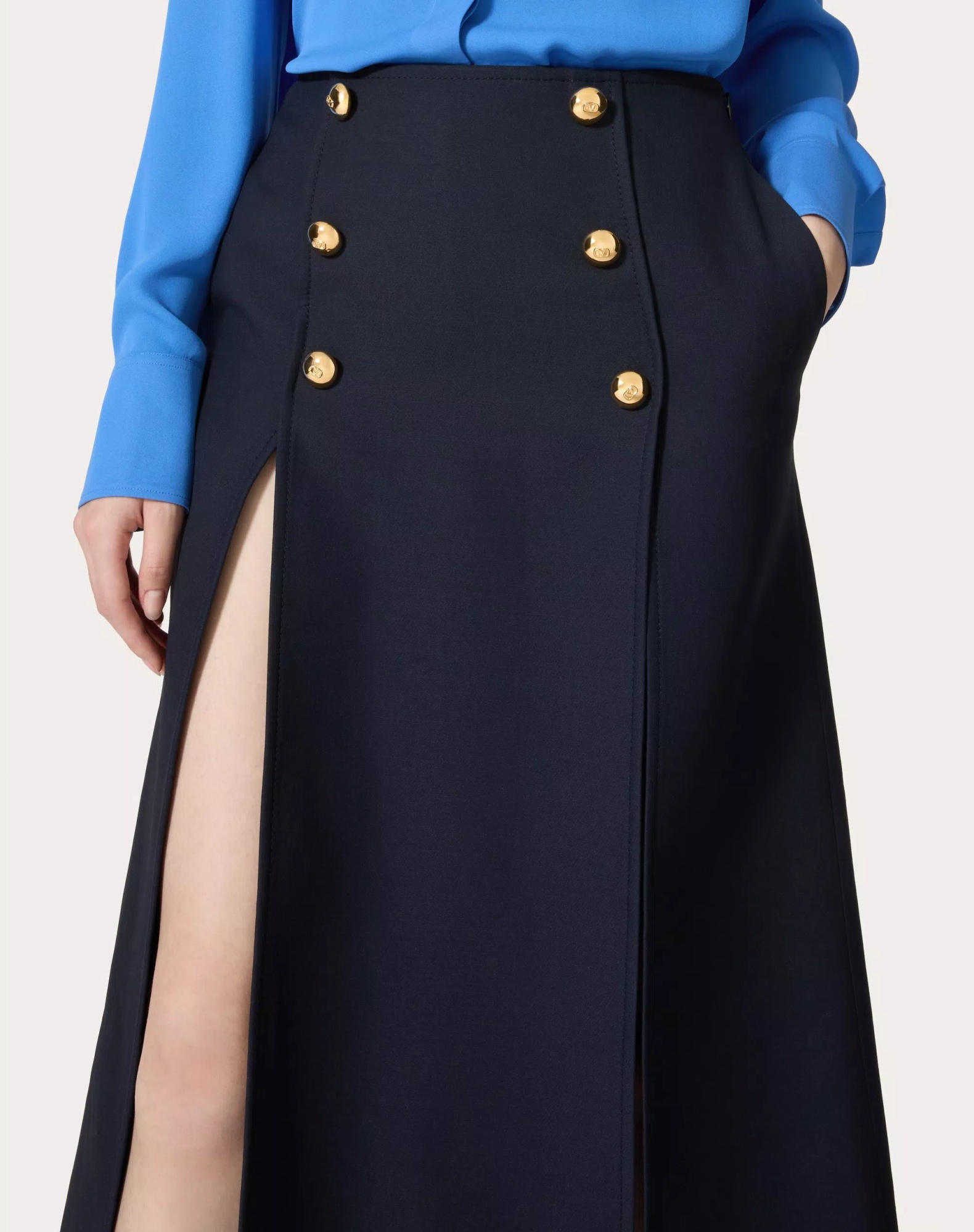 Valentino Crepe Couture Midi Skirt Woman Navy 38 In Blue