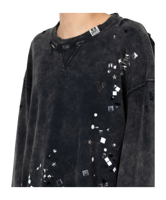 Miharayasuhiro Embellished Bleached Sweatshirt In Black