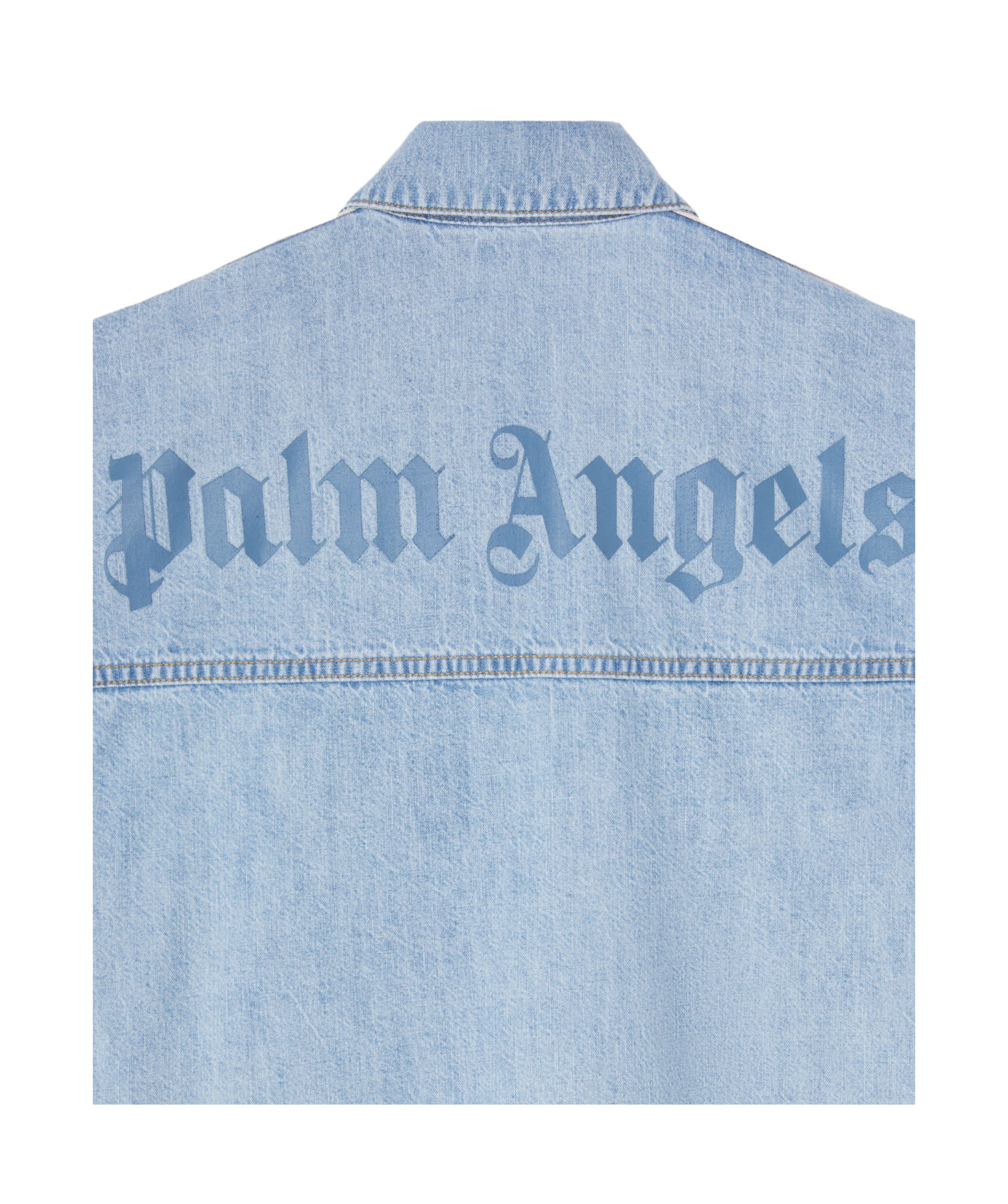 Palm Angels Logo-print Chambray Shirt In Blue