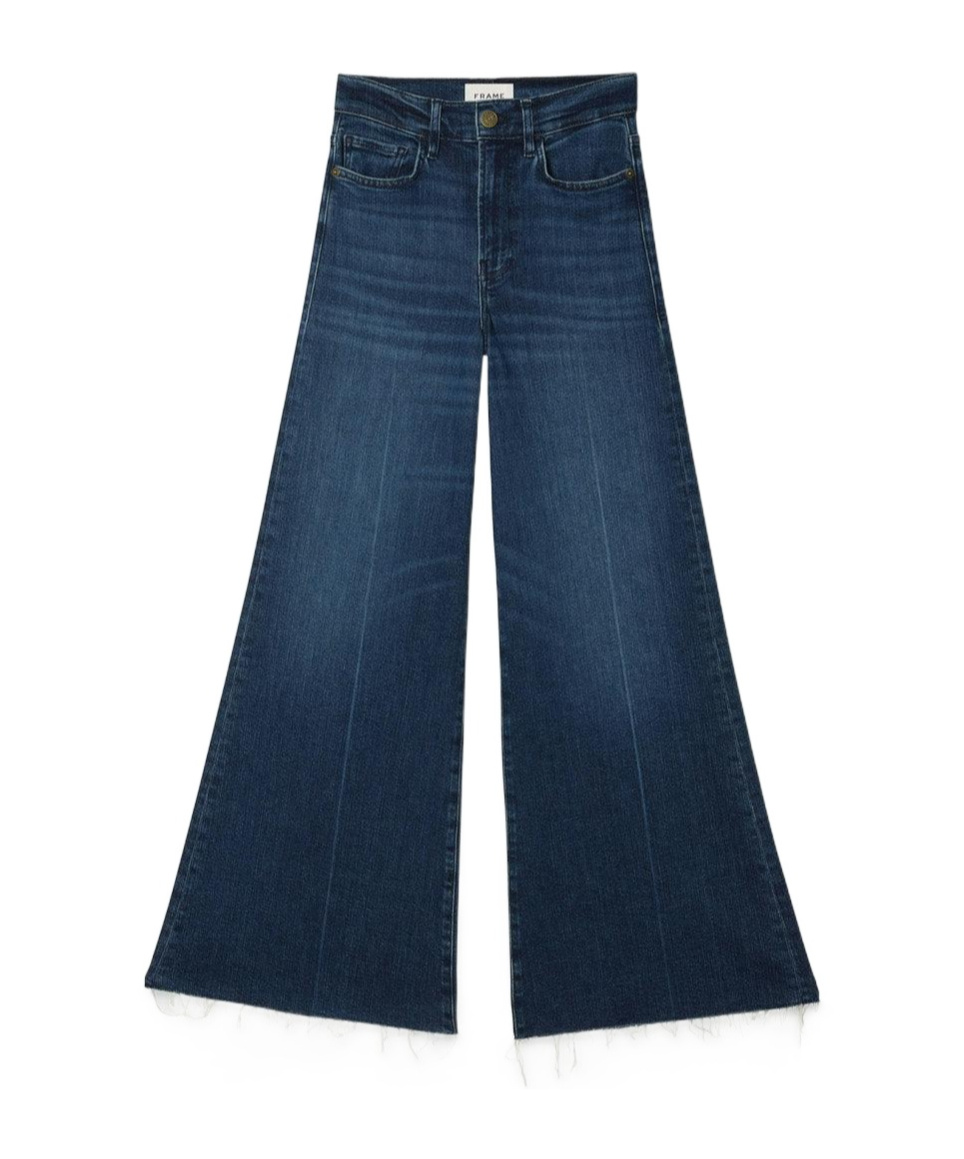 Shop Frame Le Palazzo Crop Raw Fray Jeans In Blue