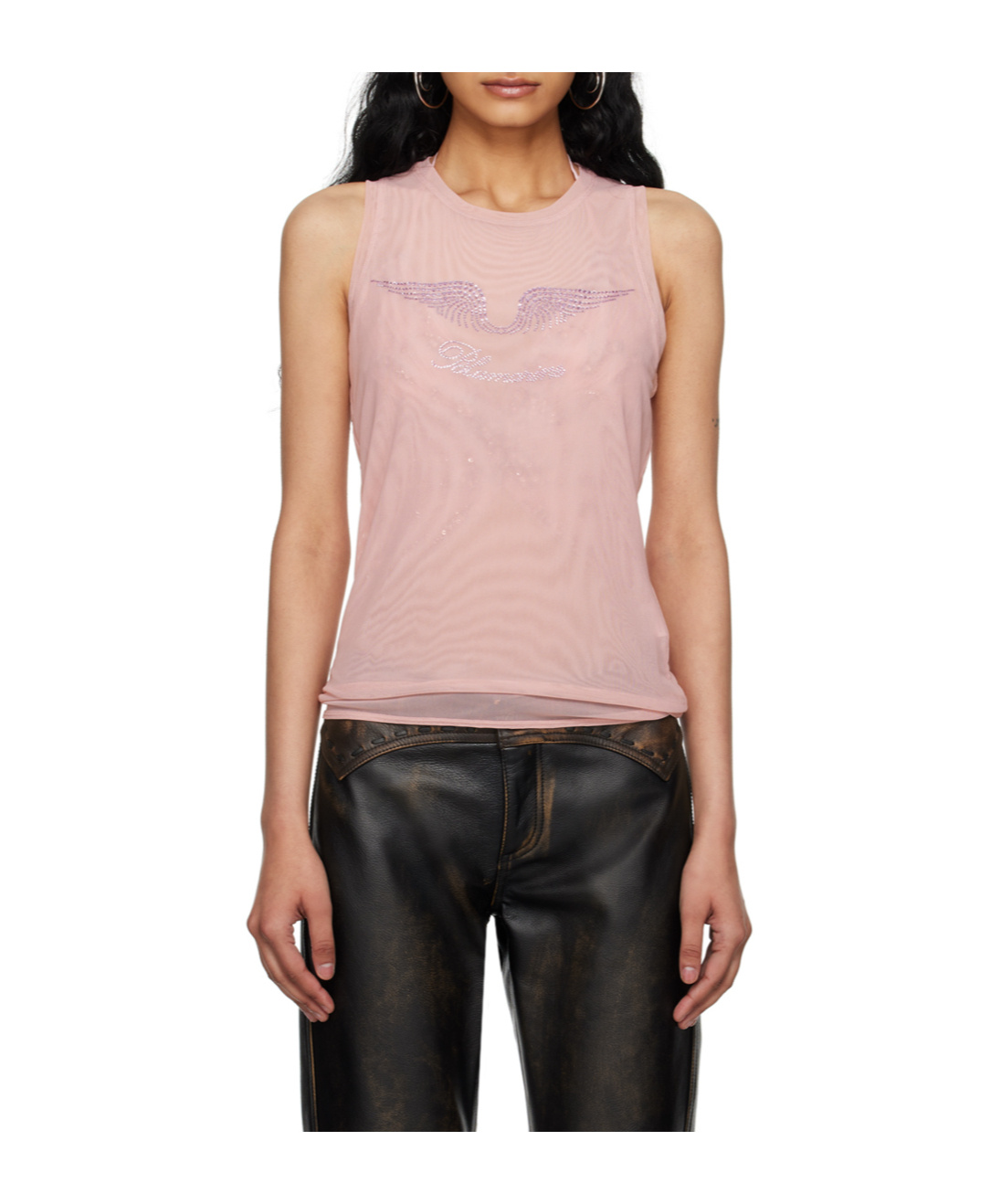 Shop Blumarine Rhinestone-detailing Mesh Tank Top In Nude