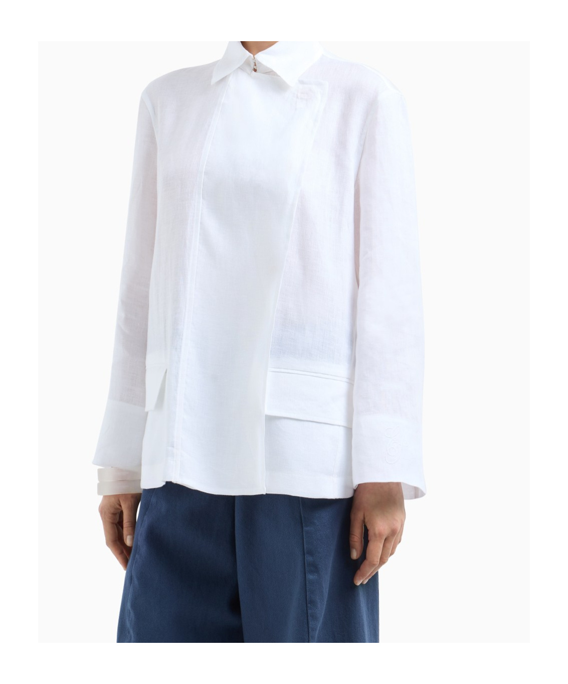 Emporio Armani Pure Linen Shirt Jacket With Panel In White