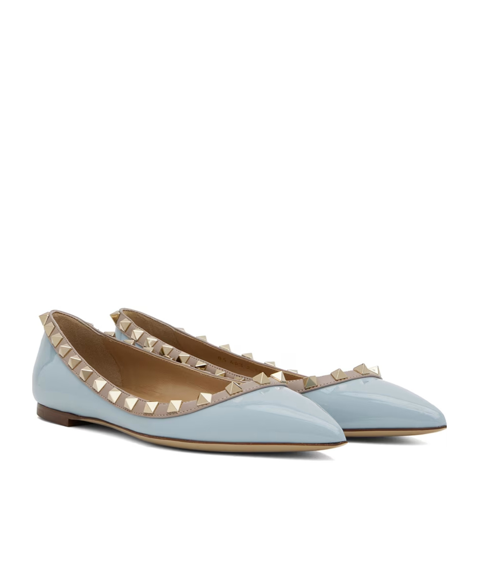 Valentino Rockstud Patent Leather Ballet Flats In Blue