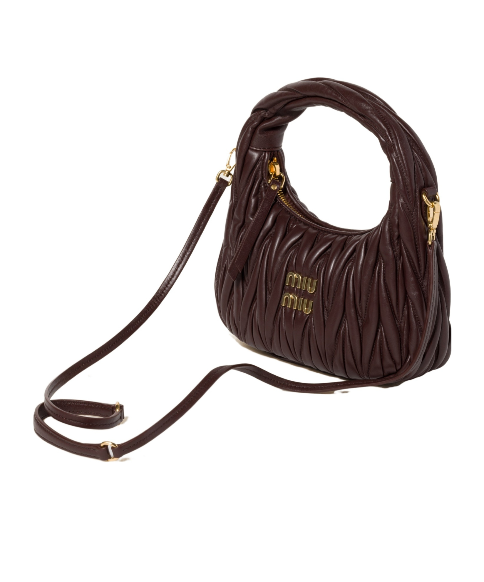 Miu Miu Wander Matelassé Nappa Leather Hobo Bag In Black