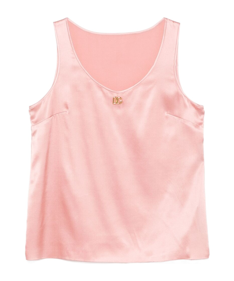 Dolce & Gabbana Logo-plaque Satin Top In Pink