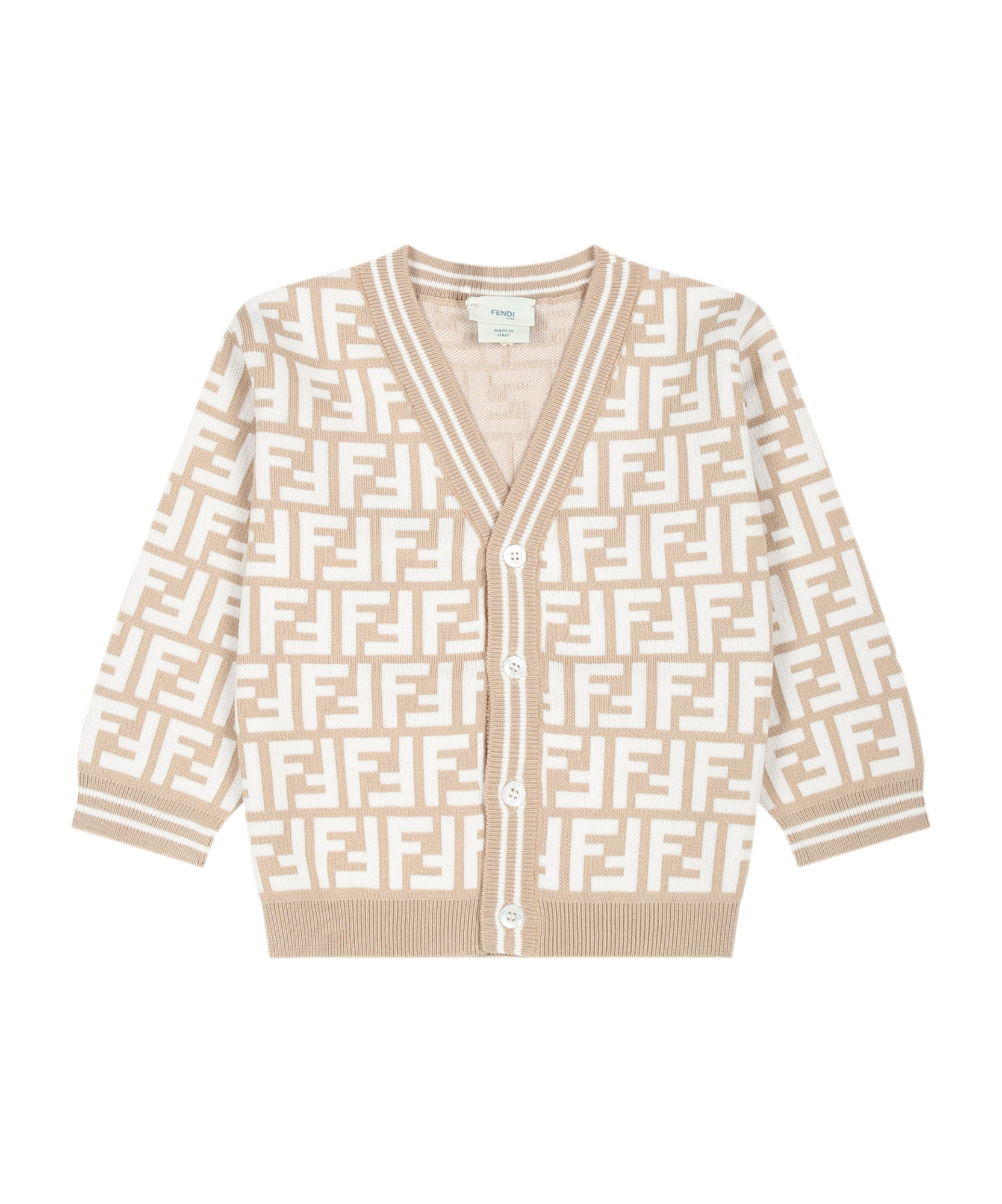Fendi Logo-intarsia Cardigan In Nude