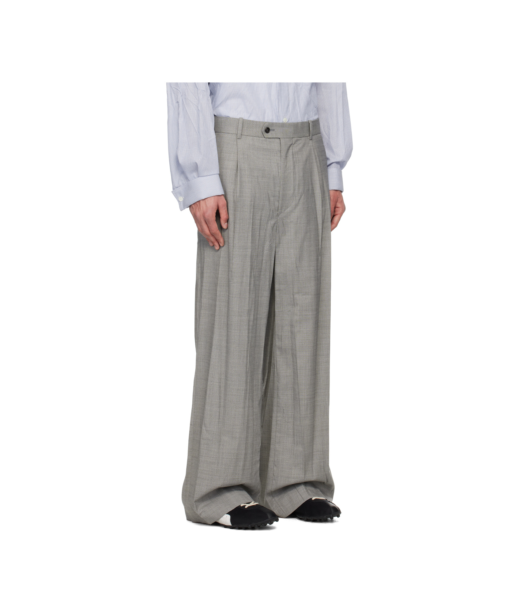Hed Mayner Gray Crinkled Trousers In Grey