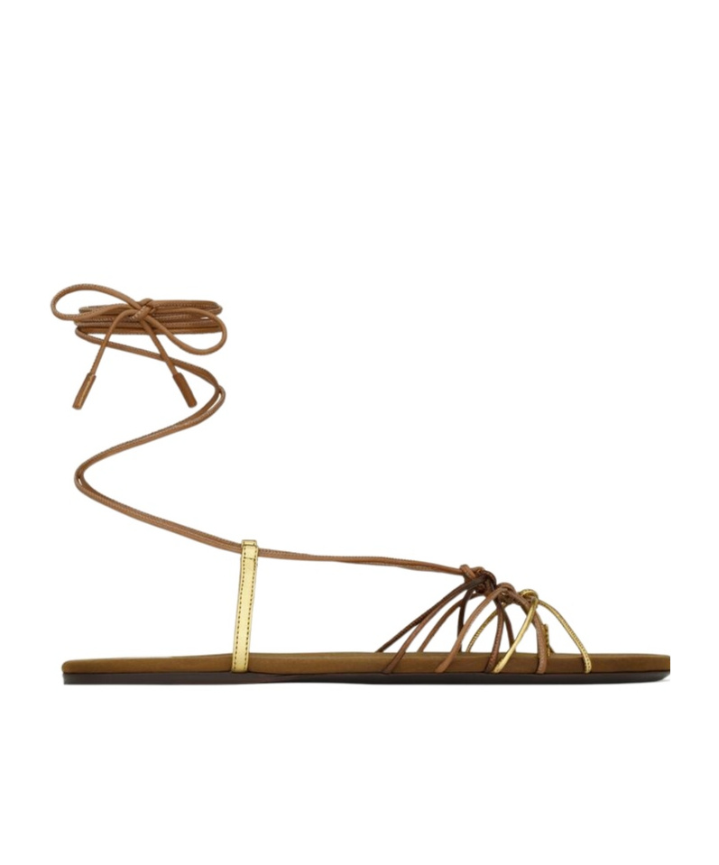 Shop Saint Laurent Babylone Sandals In Smooth And Metallic Leather In Brown