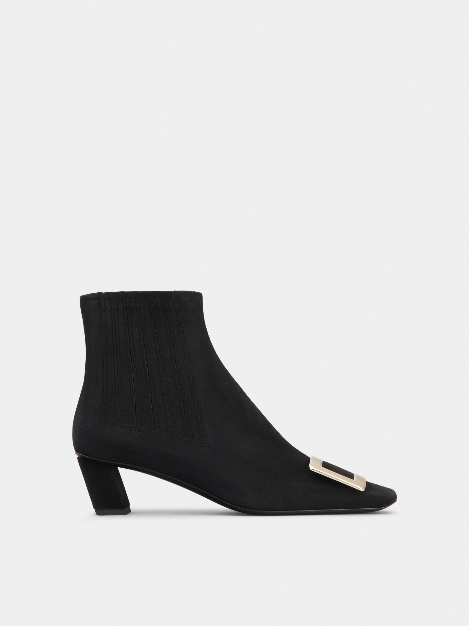 Roger Vivier Belle Vivier Suede And Metal Buckle Chelsea Booties In Black