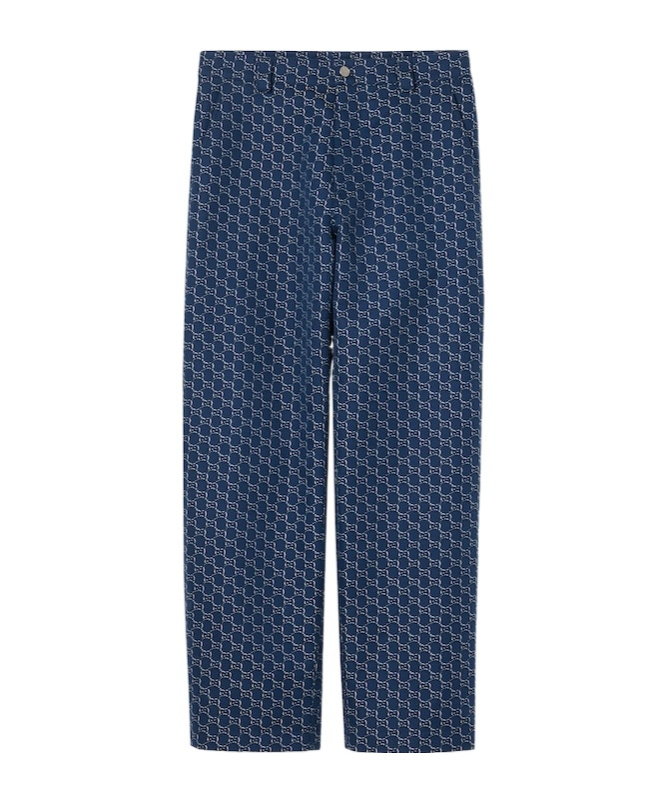 Gucci Cotton Jacquard Pant With Gg Shadow In Blue