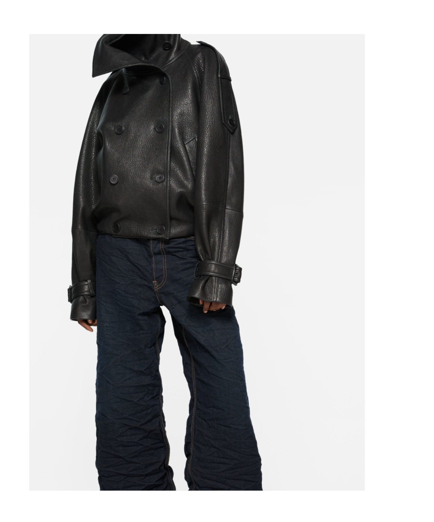Acne Studios Double-breasted Buckled-cuffs Leather Jacket In Black