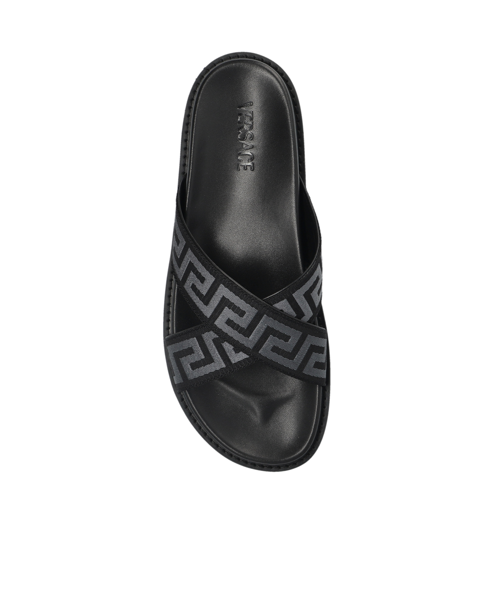 Versace Greca Jacquard Flat Slides In Black