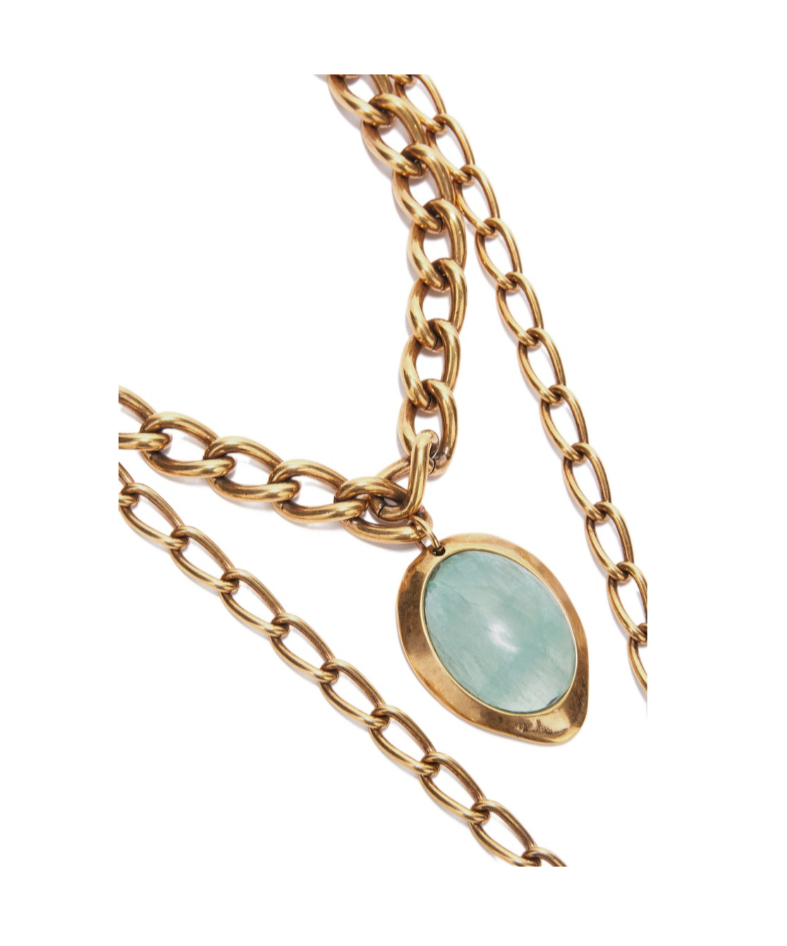 Ermanno Scervino Necklace With Double Chain And Semi-precious Light Blue Hard Stone In Yellow