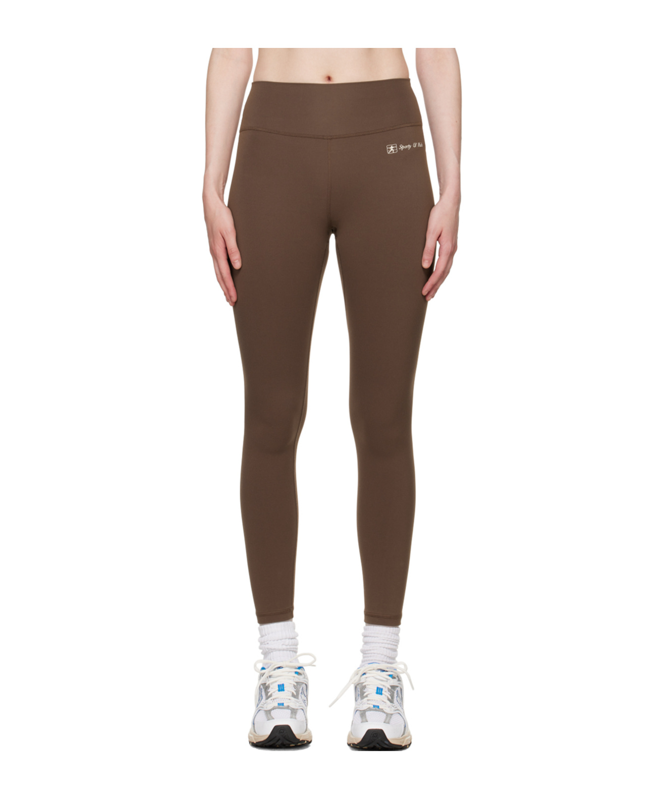 Sporty And Rich Runner Script Logo-print Leggings In Brown