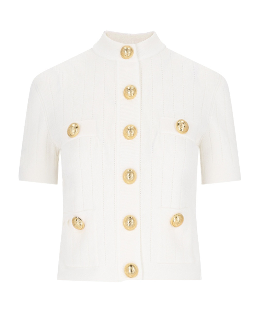 Shop Balmain 4-pocket Knitted Cardigan In White