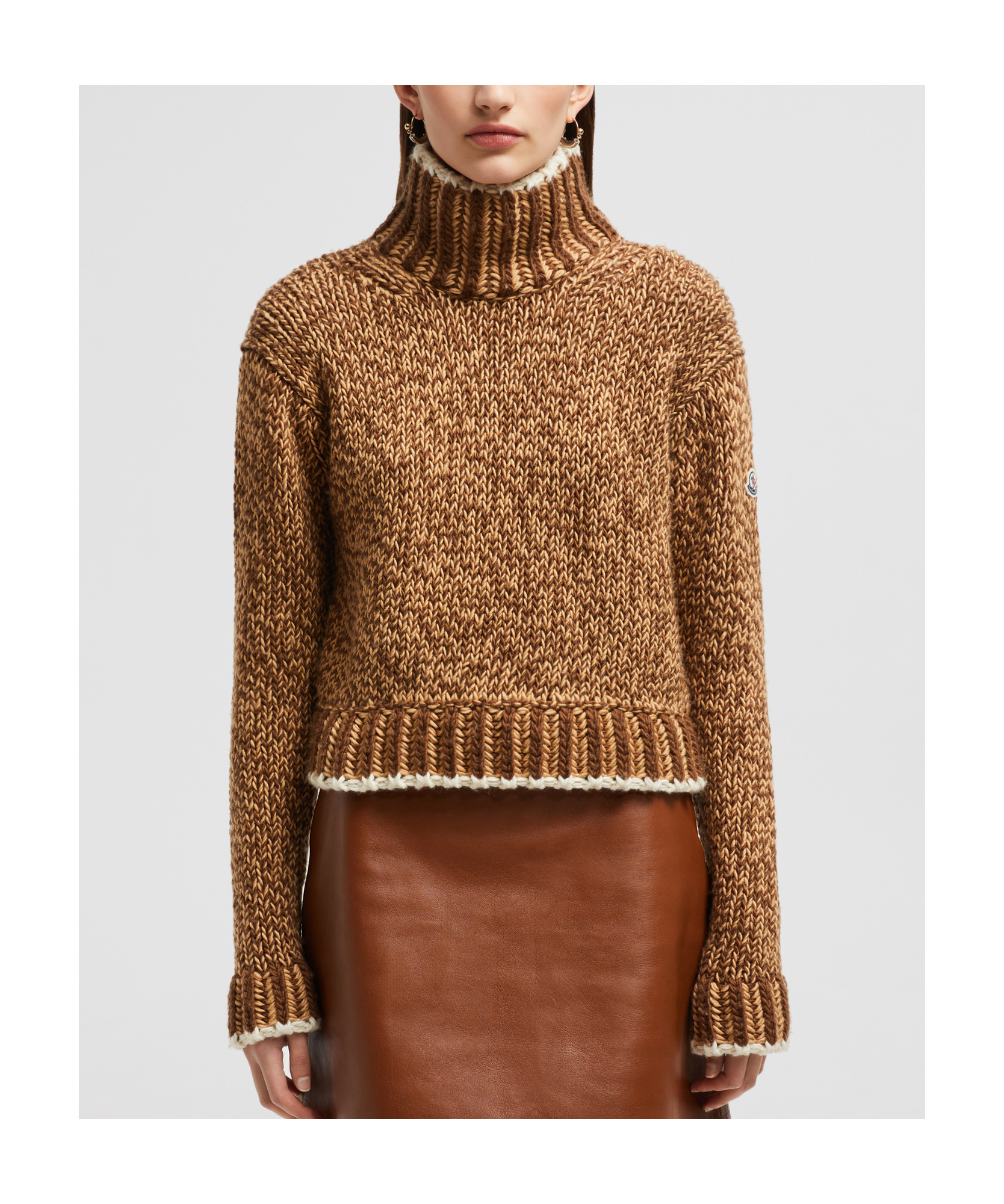 Moncler Patterned Wool Turtleneck Sweater In Brown