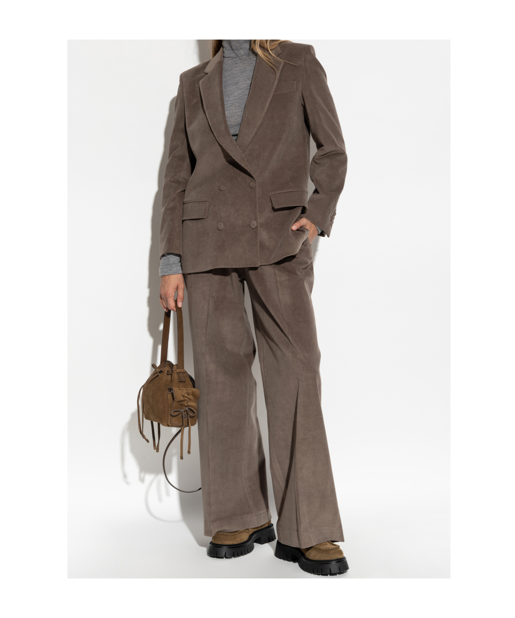 Officine Generale Double-breasted Corduroy Jacket In Brown